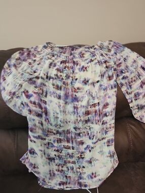 Daisy Fuentes Lavender & Blue Printed Peasant Blouse